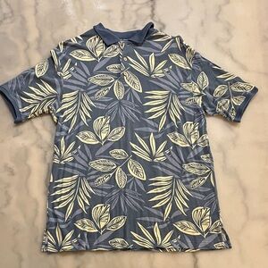 Gray and Yellow Leaf Print Polo Shirt